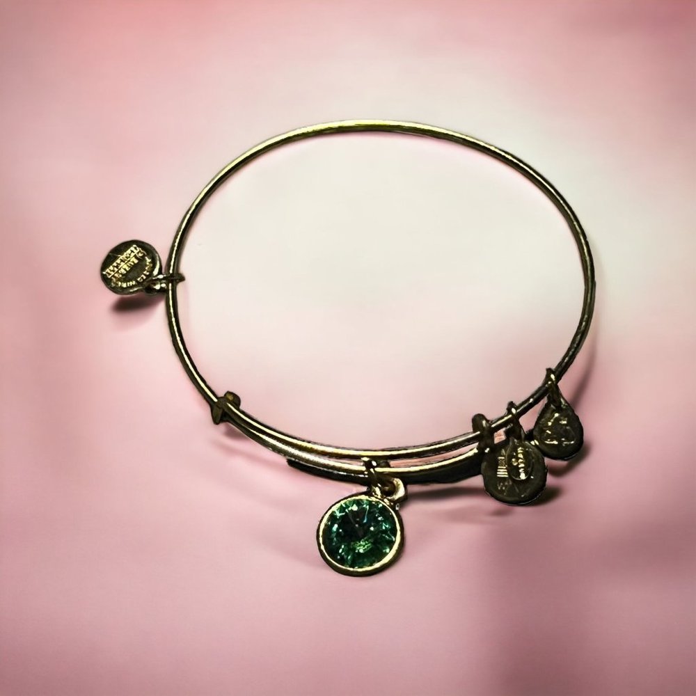 Alex & Ani May Birthstone Bracelet Green Swarovski Rivoli Gold Tone NWOT